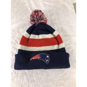 New England Patriots Hat Cap Snap Back NFL Football Pom Winter Mens Blue Red